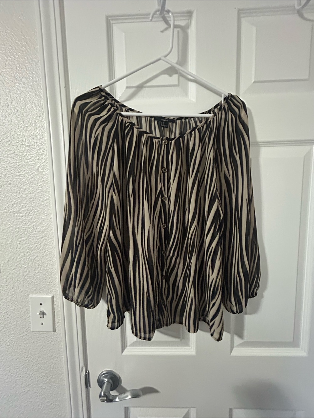 Forever 21 Black and Cream Zebra-Print Button Front Blouse